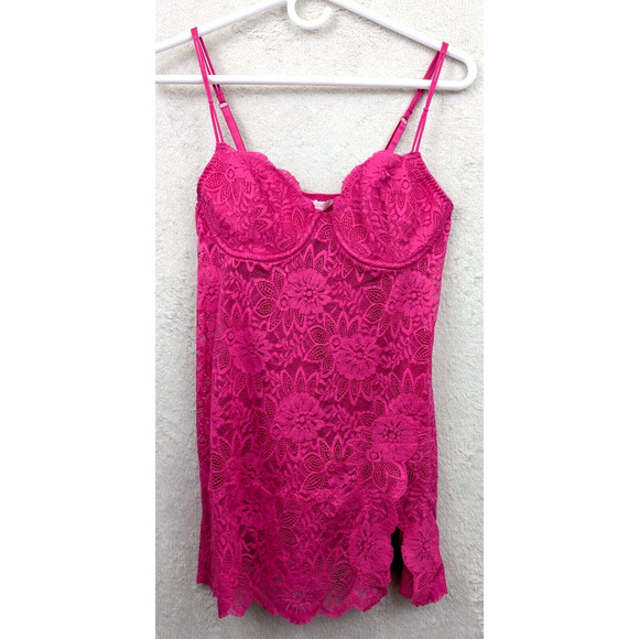 Victoria's Secret Other - Victoria's Secret Y2K sz 36C Lace Babydoll Slip Dress pink sheer underwire 1113